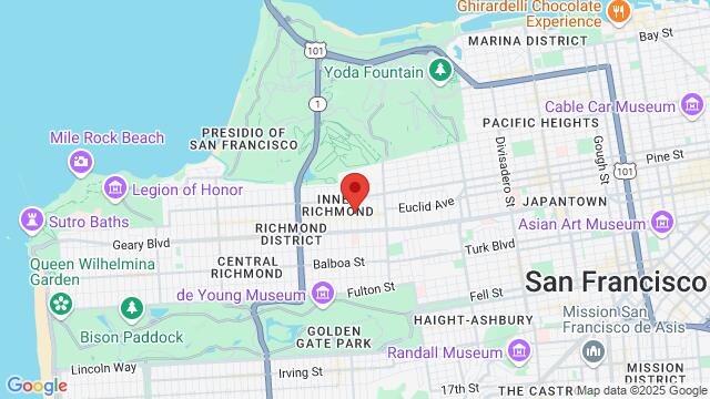 Map of the area around SalsaCrazy Mondays, Neck of the Woods, 406 Clement Street, San Francisco, CA 94118, San Francisco, CA, 94118, US