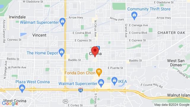 Map of the area around 3Vinos Restaurant & Night Club, 201 N Citrus Ave, Covina, CA, 91273, United States