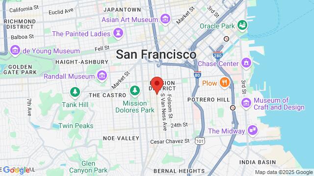 Map of the area around Bissap Baobab SF, 2243 Mission Street, San Francisco, CA 94110, San Francisco, CA, 94110, US