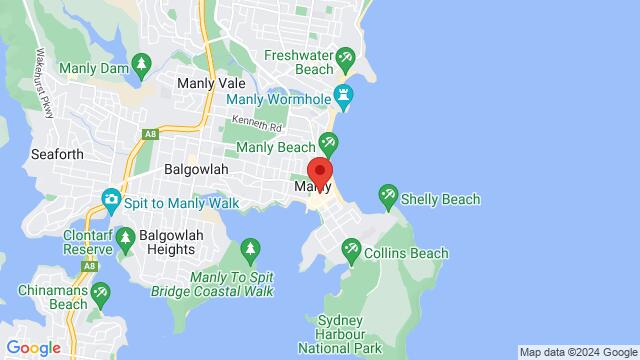 Kaart van de omgeving van Ivanhoe Hotel Manly, 27 The Corso, Manly, NSW, 2095, Australia