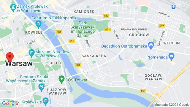 Map of the area around Warsaw, Poland
