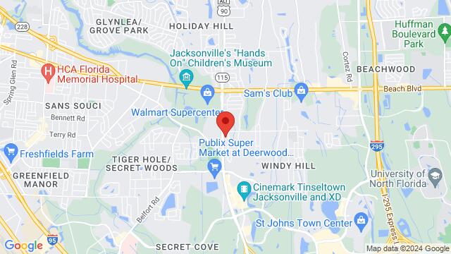 Map of the area around The Dance Shack, Southside Boulevard, Jacksonville, FL, USA