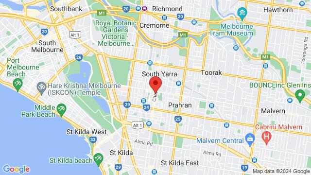 Map of the area around The Space Dance & Arts Centre, Upstairs, 318 Chapel St (enter via Carlton St), Prahran, 3181, Australia