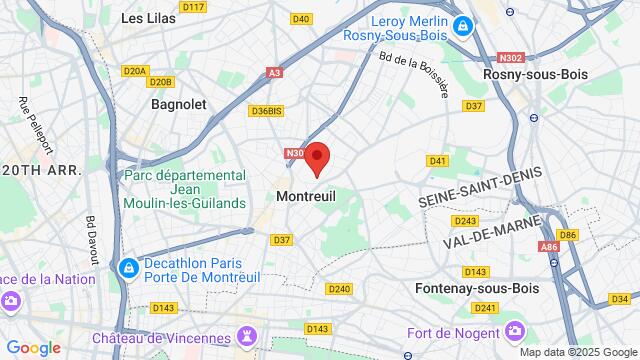 Map of the area around 93100 Montreuil