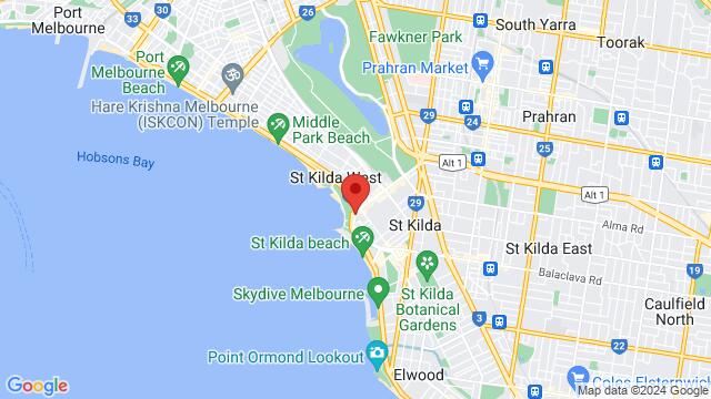 Mapa de la zona alrededor de Ellora, 1 Fitzroy st, St Kilda, VIC, 3182, Australia