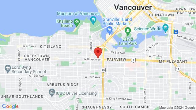 Carte des environs 1627 W Broadway,Vancouver, British Columbia, Vancouver, BC, CA