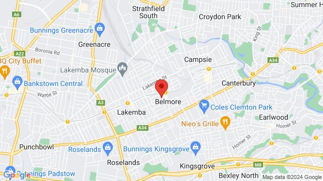 Carte des environs Canterbury Leagues Club, 52 Ridge Rd, Belmore, NSW, 2192, Australia