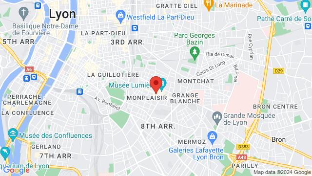 Map of the area around 104 Avenue des frères lumière, Lyon, RH, FR