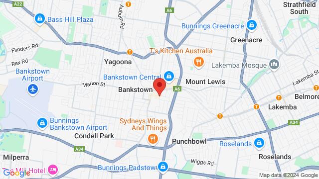 Map of the area around Lady Banks Rooftop, 25 Restwell St, Bankstown, Australia