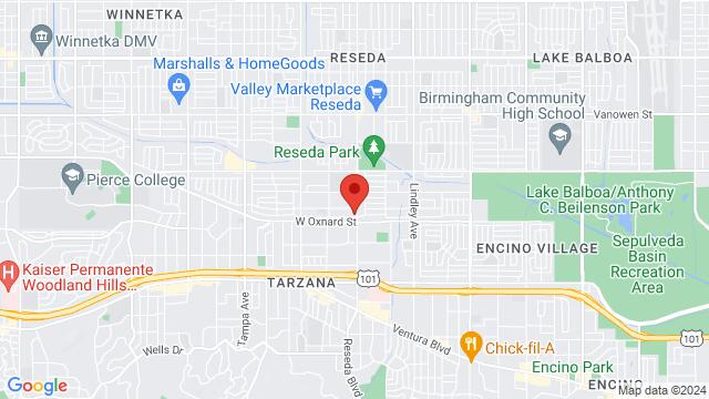 Map of the area around V Lounge, 6101 Reseda Blvd, Tarzana, CA, 91335, United States