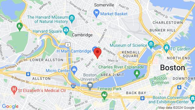 Kaart van de omgeving van La Fabrica Central, 450 Massachussets, Cambridge, MA, 02139, United States