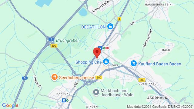 Map of the area around Tanzschule Son Latino, (bei) Bahnhof, Güterbahnhofstraße 9, 76532 Baden-Baden, Germany