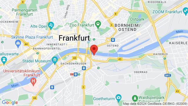 Map of the area around Franz Sommer Großhandlung für Fleischereibetriebe und Gaststätten, Deutschherrnufer, 60594 Frankfurt am Main, Deutschland,Frankfurt, Germany, Frankfurt, HE, DE