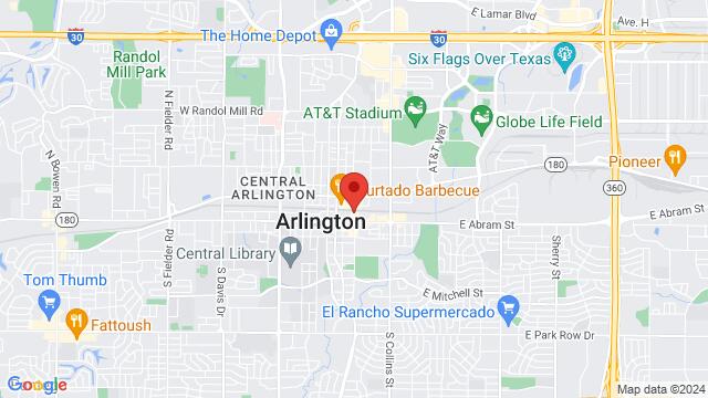 Map of the area around Cafe Americana, 403 E Main St, Arlington, TX, 76010, United States