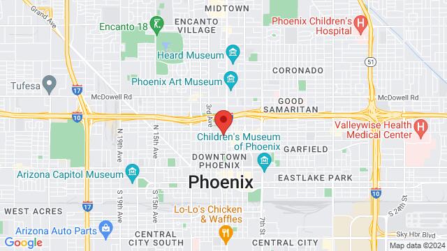 Map of the area around Barcoa Agaveria, 829 N. 1st Avenue, Phoenix, AZ, 85003, US