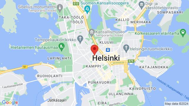 Kaart van de omgeving van Levi's Store, Narinkka, FI-00100 Helsinki, Suomi,Helsinki, Helsinki, ES, FI