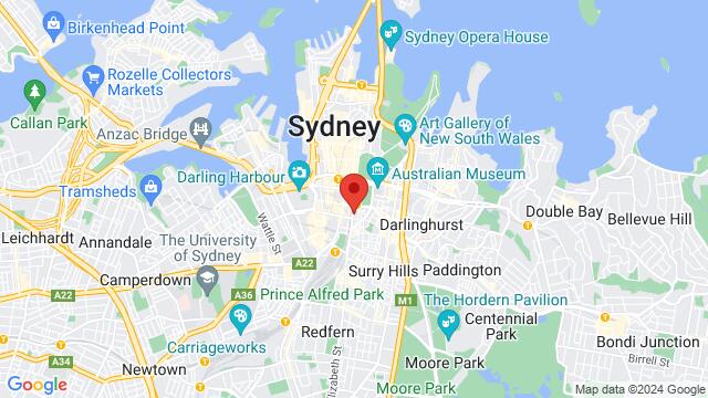 Map of the area around Salsamania Sydney, 150 Elizabeth Street, Sydney, NSW, 2000, Australia