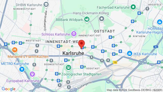 Map of the area around Forró in Karlsruhe e.V. Kronenplatz 1, 76133, Innenstadt-Ost, Karlsruhe