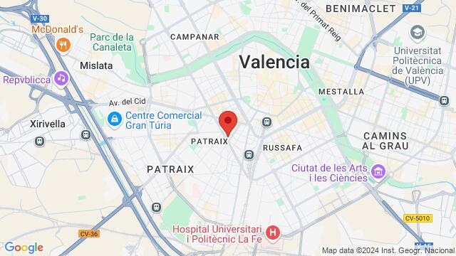 Map of the area around avenida perez galdos 8 valencia