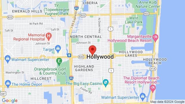 Map of the area around Hollywood Live Restaurant & Lounge, 2333 Hollywood Boulevard, Hollywood, FL 33020, Hollywood, FL, 33020, US