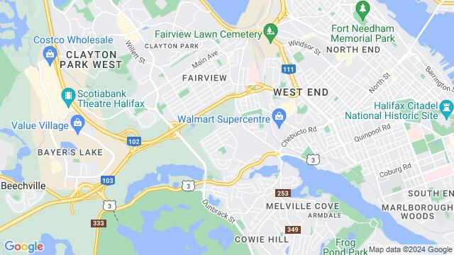 Map of the area around Halifax, NS, Canada