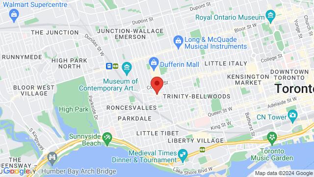Map of the area around Lula Lounge, 1585 Dundas Street West, Toronto, ON M6K 1T9, Toronto, M6K 1T9, Canada