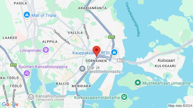 Map of the area around Helsinki Dance Central, Sörnäisten rantatie 33c, 00500 Helsinki, Finland