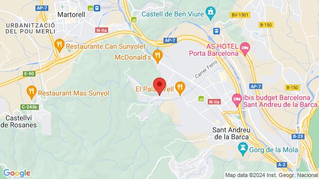 Kaart van de omgeving van Restaurante y salón de eventos Can Sunyer, C/ Sant Llorenç de Morunys 8 -10 (Castellví de Rosanes, BARCELONA)