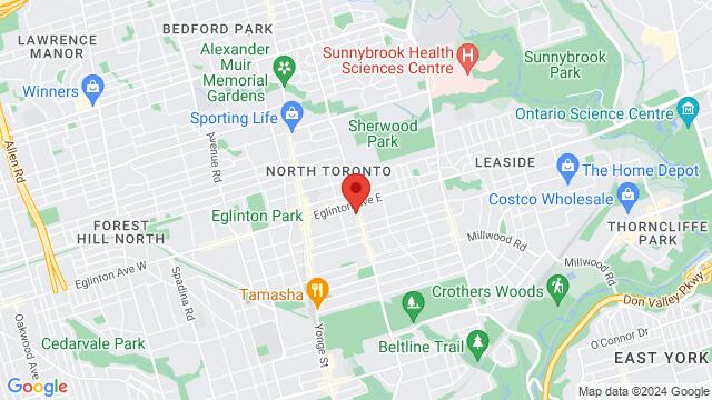 Map of the area around Smoke Show BBQ, 744 MT Pleasant Rd, Toronto, ON, M4S 2N6, Canada