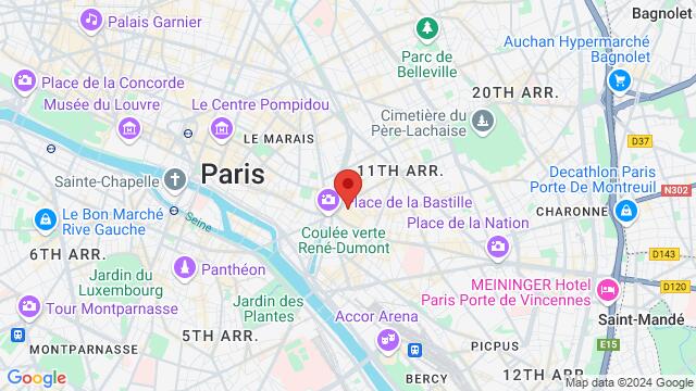 Map of the area around 16 Rue de Lappe 75011 Paris